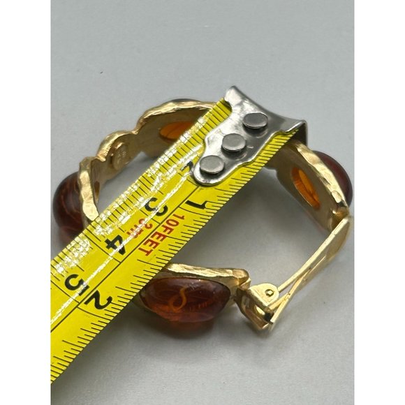 Signed Kenneth Lane Clip On Hoops Earrings Flawed Faux Carnelian Cabochons - Picture 9 of 9